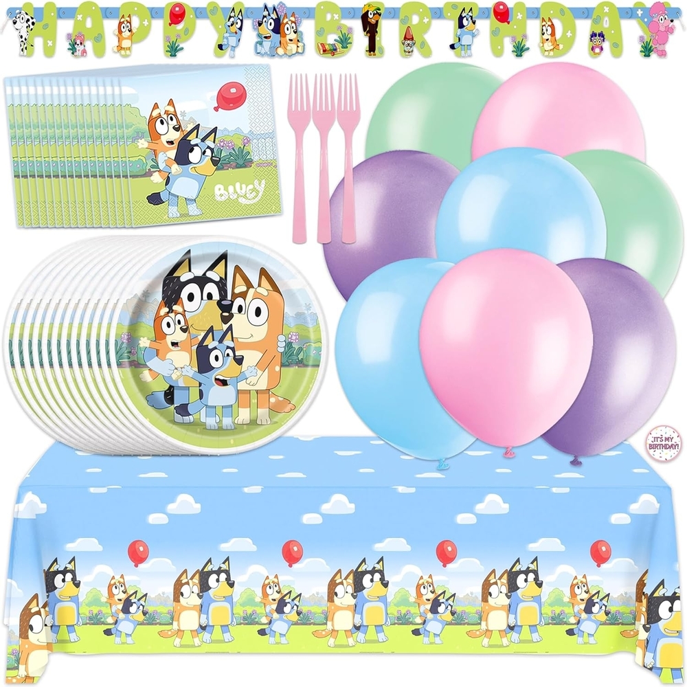 Bluey Birthday Party Disposable Tableware Party Supplies Set - Multicolor